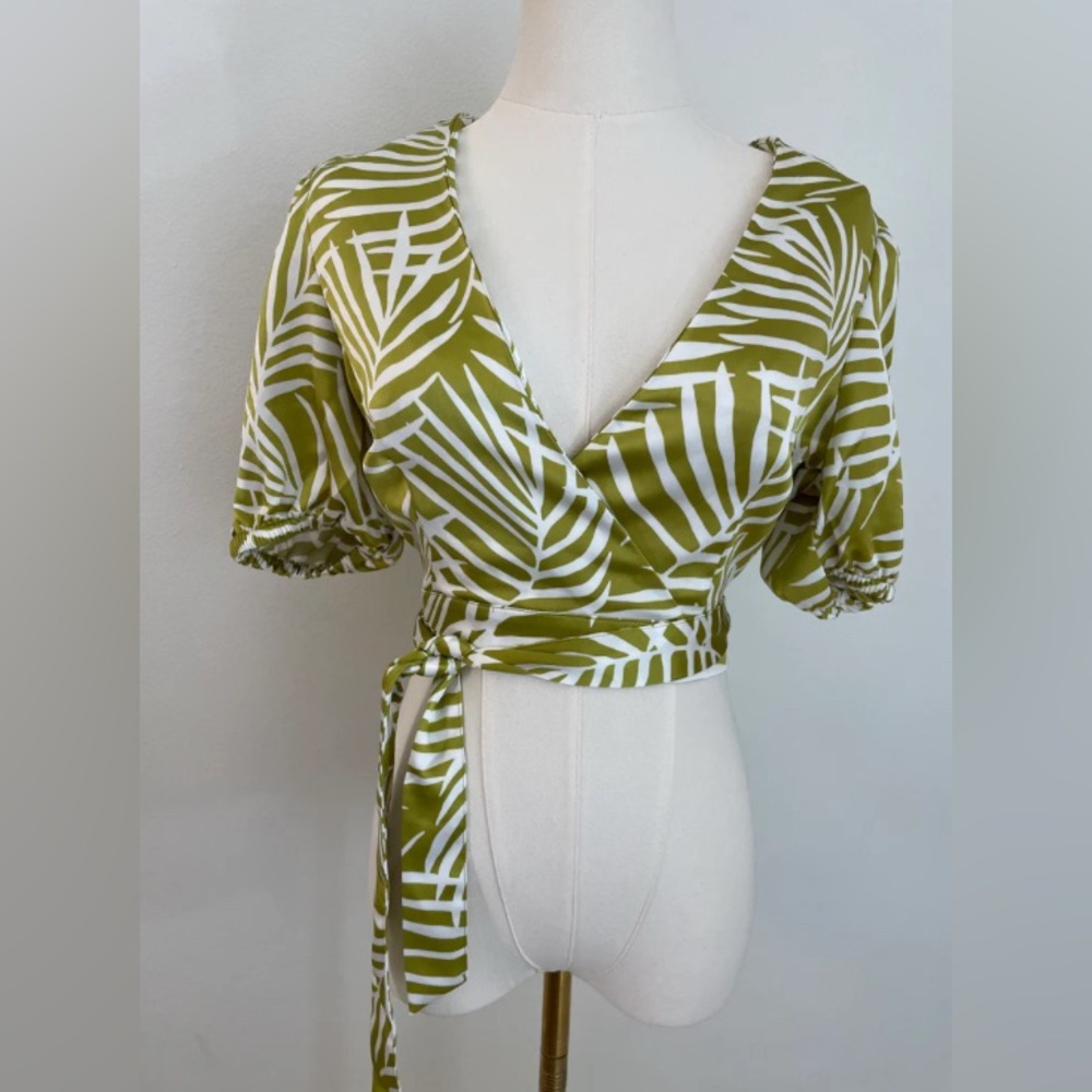 Forever 21 Green and White Leaf Print Wrap Blouse | New without Tags